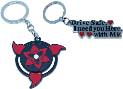 kd collections 516B-650B Drive Safe Keychain & Naruto Rotating Revolving Spinner Keychain Combo Key Chain