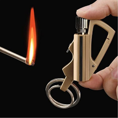 ASTOUND Keychain Multitool with Flint Metal Fire Starter and Bottle Opener-Gold Pocket Lighter(Gold)