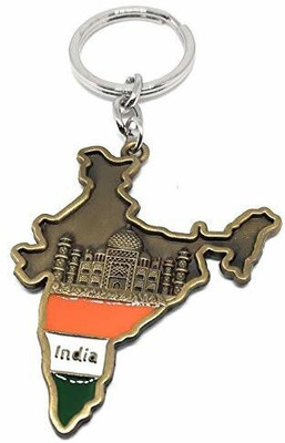 JAINSON MARTIN India Map Metal Keychain Keyring|Double Sided with Taj Mahal Image Inside Key Chain