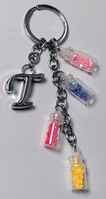 MOREL T ALPHABET METAL KEYCHAIN WITH COLORIZED SHINING STAR DRIFTING GLASS 4 BOTTLE Key Chain