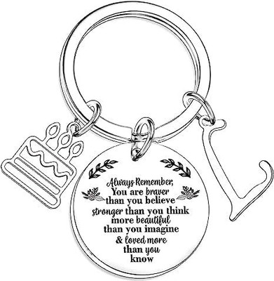 Artisans Crafted Birthday Keychain with Letter L & Inspirational Quote Pendant Key Chain