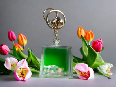 VSS Water Glitter Cube cute design Glass keychain for girls and women - Green Key Chain