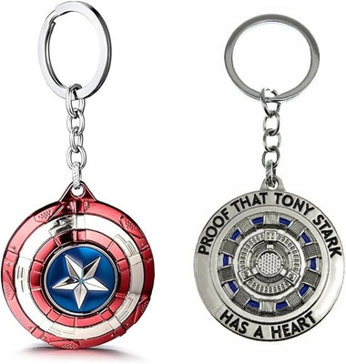 Mistazzo Captain America Revolving Star Keyring And Iron Man Tony Stark Heart Arc Reactor Key Chain