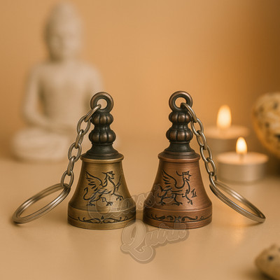 Classic Quirk Guardian Bell Keychain Pair Copper & Bronze Bike Protection Bells Key Chain