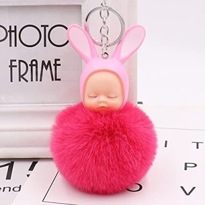 WEZO Sleeping Baby Doll Keychain Pompom Faux Rabbit Keychain(Pack of 2) Key Chain