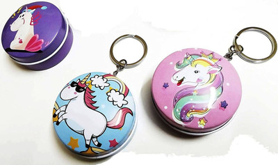GIKH KeyChain_KD578-(3 Pcs) Unicorn tin Storage Box|Round Shape Tin Box|Coin Box Key Chain