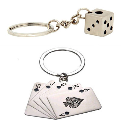 gtrp keychain-Combo of Playing cards Poker cards Dice metal collectible keyring Key Chain