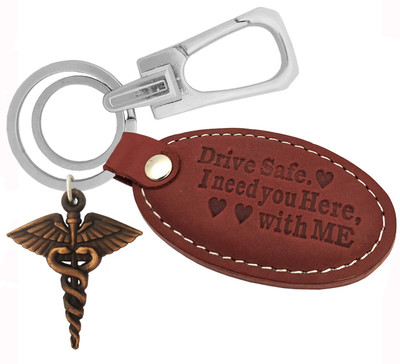 MGP FASHION Leather Drive Safe Message Locking Hook High Quality Keyring Brown Doctor Symbol Key Chain