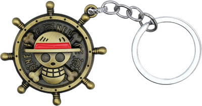 Store2508 Metal 1Pc Luffy Anime Manga Pirate Spinning Keychain Skull Rustic Golden Bronze Key Chain