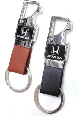 Jdp Novelty 2 pcs Set of Leather Metal Opner Keychain for Honda Cars Key Chain