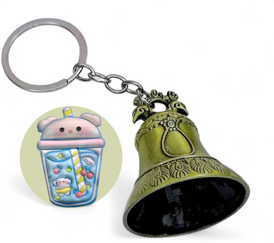 AMANVANI Golden Guardian Bell Keychain With Pouch, Metal Bell For Good Luck, Bike Car Key Chain