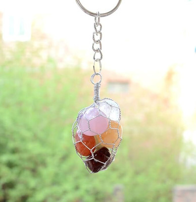 ONRR Collections Seven chakra crystals wire wrapped keychain Handmade with natural crystals Key Chain