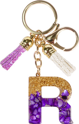 CRAFT STUDIO Purple-Gold Resin Alphabet R Initial letter keychain for Boys & Girls Key Chain