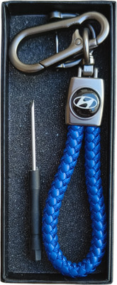 JNV Handwoven Leather Thread Keychain Compatible With Hyundai (Blue) Car Key Chain