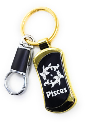 Jdp Novelty Zodiac sign Pisces(Meen)Premium Quality Metal Keychain Black Gold Colour Key Chain