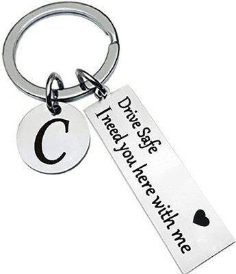 Dattatreya Collection Drive Safe Initial A-Z keychain Key Rings Gifts for Loved ones chain Silver(C) Key Chain