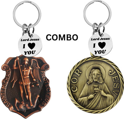 M Men Style Double-Sided Saint Michael Keychain – Jesus Christ Key Ring Medal Com644-624 Key Chain