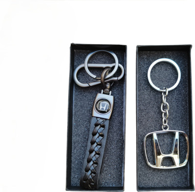 JNV Black Leather Keychain With Logo Keychain Compatible With Honda Car Key Chain