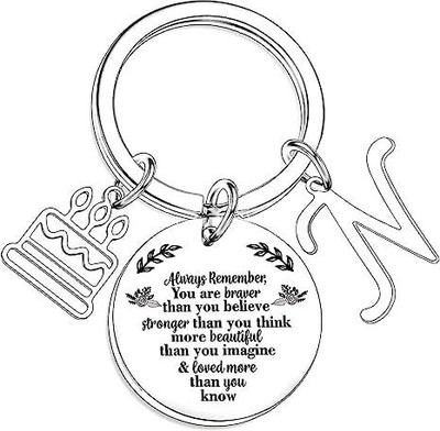 Artisans Crafted Birthday Keychain with Letter N & Inspirational Quote Pendant Key Chain