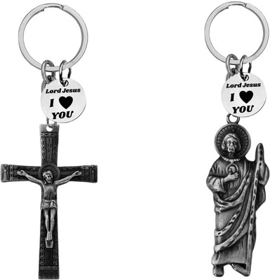 The Men Gift Jesus cross & Saint Jude Keychains with ‘Lord Jesus I Love You’ Charm Com667-658 Key Chain