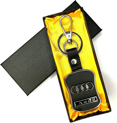 FLAMBE Model audi R Leather box Car Keychain Genuine Leather Key Chain