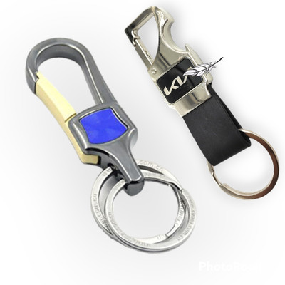 Jdp Novelty 2 pcs Set of Carabinar Metal Keychain & Kia Car Opner Leather Keychain Key Chain