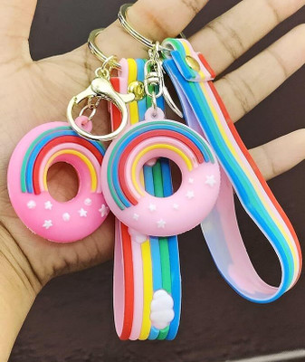 AMANVANI Rainbow & Donut Shape Keychain Cartoon keyring for Girls Key Chain