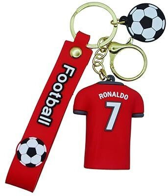 kiaraz Ronaldo Silicone 3D Key Chain with Strap Charm & Metal Hook Key Rings Football Key Chain