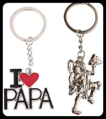 Meeko.com I love papa with Flying Hanuman metal key chain Premium Key Chain