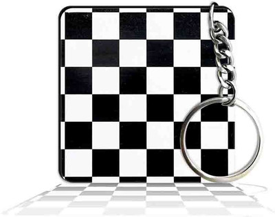 Party Gift Printed Square Keyring Keychain D - Black & White Box Texture Key Chain