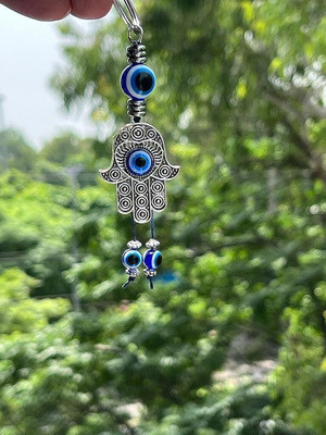 BLUE BEADS Silver Color Blue Evil Eye With Fatima Hamsa Hand Keychain Key Chain