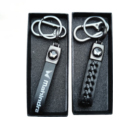 JNV Black Leather Keychain Compatible With MAHINDRA Cars | Pack Of 2 | Key Chain