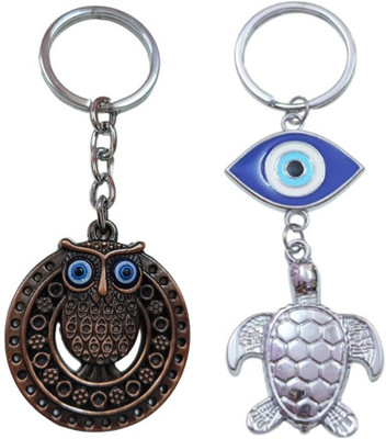 PEARLISH Premium Quality Evil eye Owl & Tortoise Keychain Key Chain