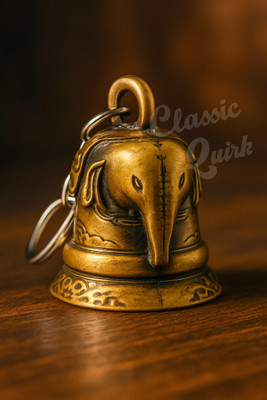 Classic Quirk Copper Ganesh Elephant Face Guardian Bell Keychain | Lucky Charm (5x5 cm) Key Chain