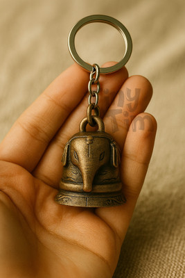 Tiny Tim Bronze Ganesh Guardian Bell Keychain | Elephant Face Car Bike Charm Key Chain