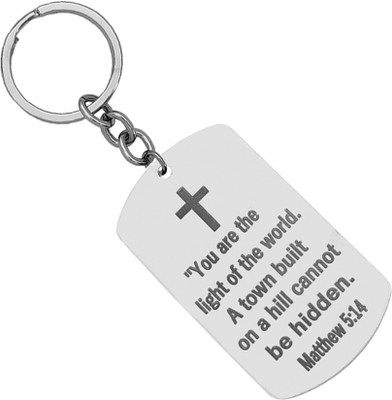 M Men Style Dog Tag Keychain for Men Bible Verse Cross LCSKey202326 Key Chain