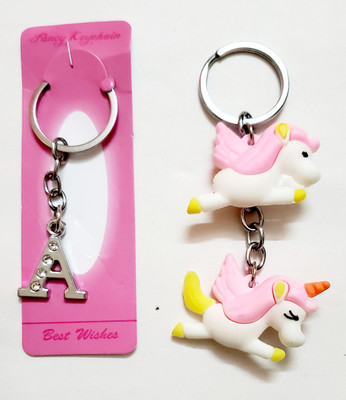 ShopTalk Double unicorn with A letter Key Chain