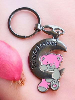 KeychainPro Cute pink teddy Bear holding Moon key chain Key Chain