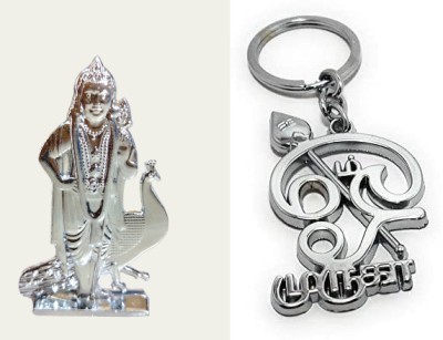 Deethyas Fashion Pack 2 Murugan Statue Car Dashboard Show Piece & Skanda Tamil Text Om Keychain Key Chain