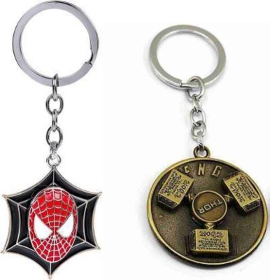 Jainsburys Combo of Spiderman Face Rotating & Thor hammer Rotating keychain Key Chain