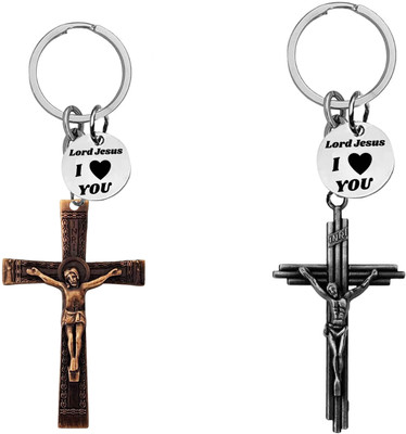M Men Style Jesus cross Keychain Set with ‘Lord Jesus I Love You’ Charm Keychains Com665-670 Key Chain