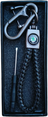 JNV Handwoven Leather Thread Keychain Compatible With Skoda Car (Black) Key Chain