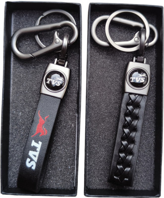 MYV Black Leather Keychain Compatible With TVS Bike (Pack Of 2) Key Chain