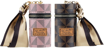 PRANSHI ENTERPRISE Mini Leather Coin Purse Keychain with Tassel – Pink & Brown (Pack of 2) Key Chain
