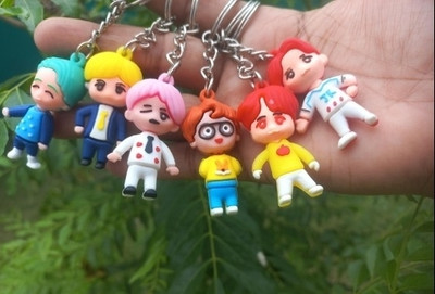 SHIVRAJ Pack of 7 pcs Korean BTS real looking character key chains 3d. Key Chain