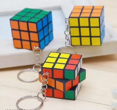 KOGENT ENTERPRISES Puzzle Cube 3x3 Keychain Magic Cube Puzzle for All Key Chabhi Ring | Pack of 3 Key Chain