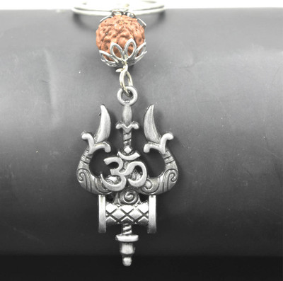AFH Trishul Damaru Om Grey Rudraksha Charm keychain for Men and Women Key Chain