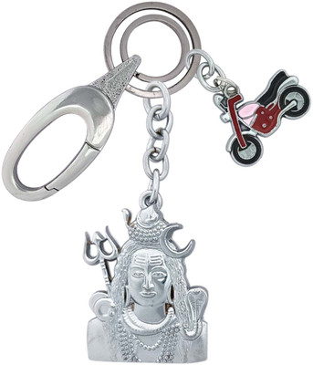 SHOKY LOOKS Double Sided Lord Shiv Ji Hindu Religious With Bike Locking Lock Key Chain
