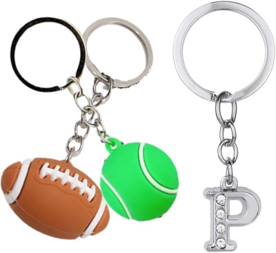 Newview P Alphabet American football Tennis Ball Keychain and Keyring Key Chain