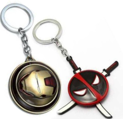 Jainsburys Combo of Ironman Face Rotating keychain & Deadpool Sword Rotating keychain Key Chain